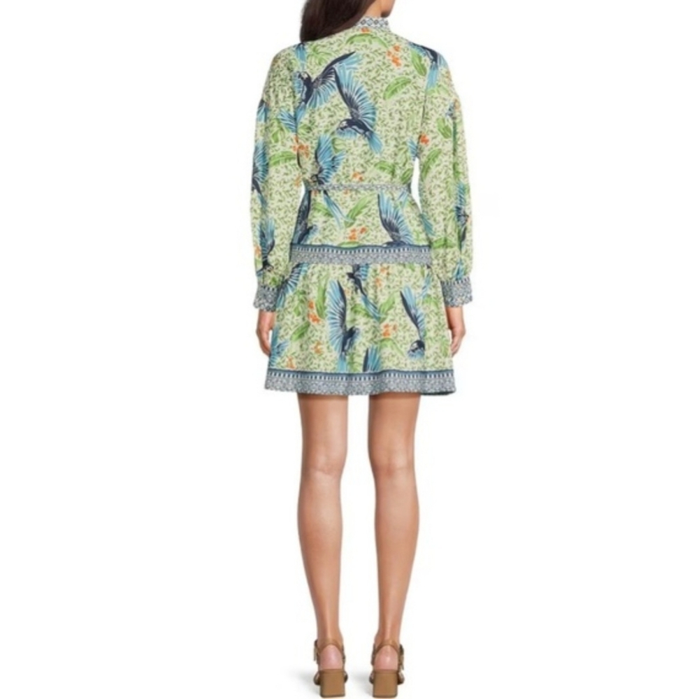 Alex Marie Mini Dress 18 Green Tropical Perrot Print Wren White Lotus New $170 - Picture 10 of 12